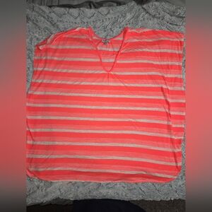 Swimsuits For All Coral and Cream Striped V-Neck Beach Coverup